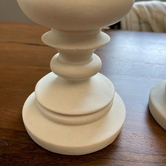 Set of Two White Pillar Candle Holders - Picture 5 of 14